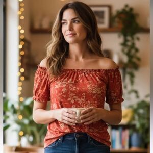 RANCHO ESTANCIA, medium blouse, great condition,  low neck w/elastic